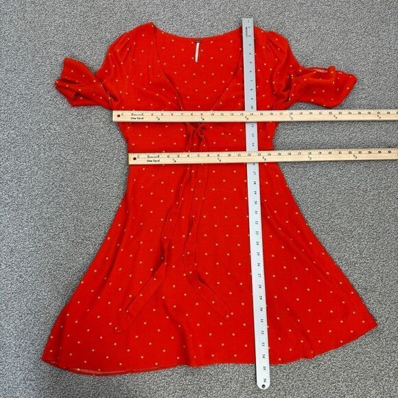 Free People All Yours Polkadot Flounce Sleeve Mini Dress Orange V Neck 4 - Picture 13 of 15
